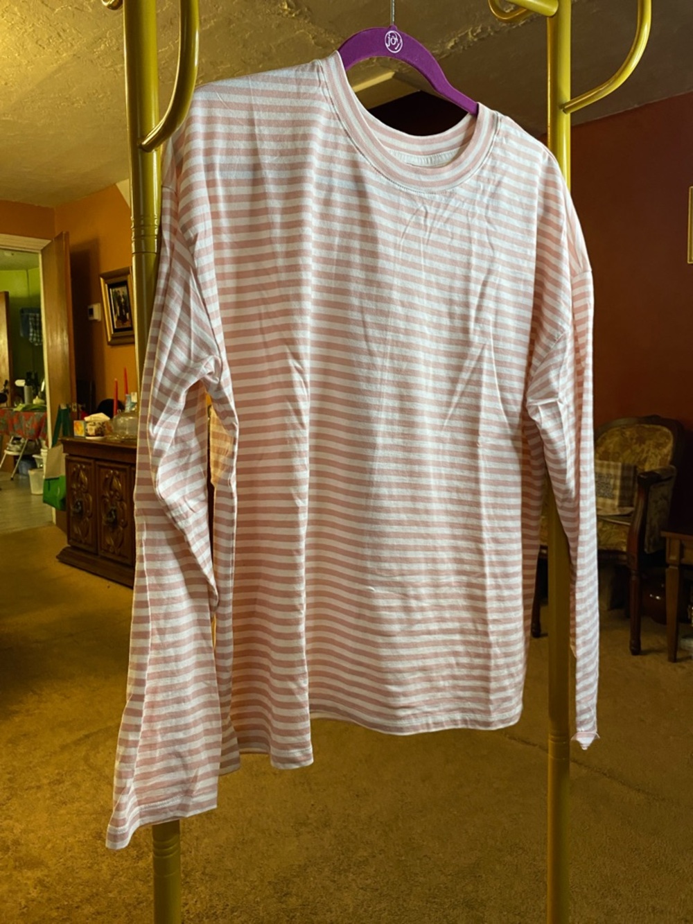 a new day Pink and White Striped Long Sleeve Tee